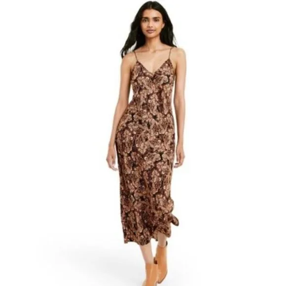Nili Lotan x Target Brown Paisley Print Slip Dress - NWT - Picture 1 of 5